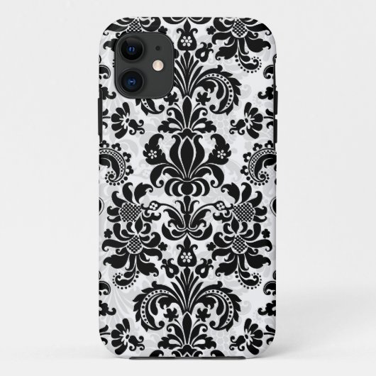 Zwarte en witte Floral Damask Case-Mate iPhone Case (Achterkant)