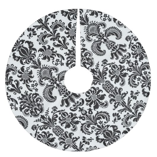 Zwarte en witte Floral Damask kerstboomrok Kerstboom Rok (Voorkant)