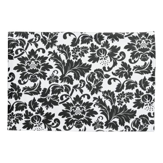 Zwarte en witte  Floral Damask Kussensloop (Achterkant)