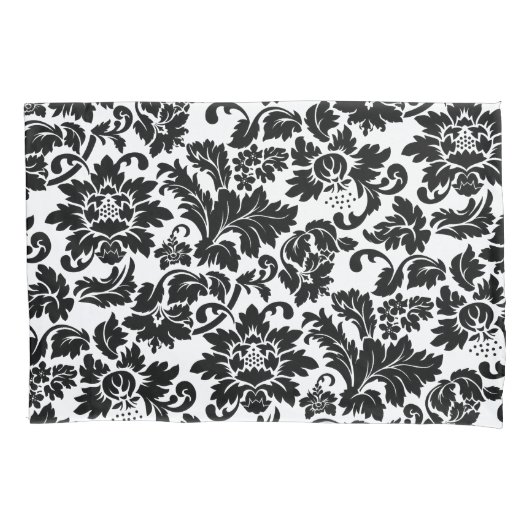 Zwarte en witte  Floral Damask Kussensloop (Voorkant)
