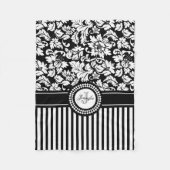 Zwarte en witte Floral Damask & Stripes Monogram Fleece Deken (Voorkant)