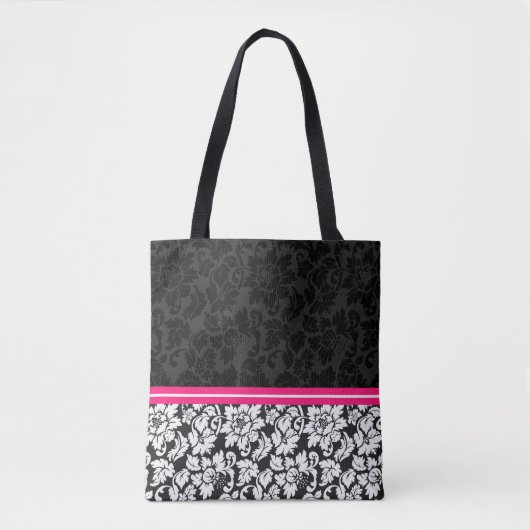 Zwarte en witte  Floral Damask Tote Bag (Voorkant)