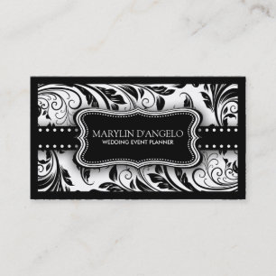 Zwarte en Witte Floral Damask Wedding Planner Visitekaartje
