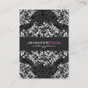 Zwarte en witte Floral Damaskers 3 Wedding Planner Visitekaartje
