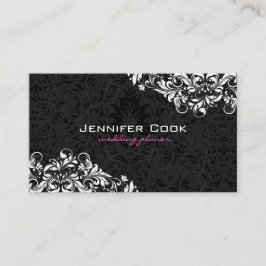 Zwarte en witte Floral Damaskers 4 Wedding Planner Visitekaartje