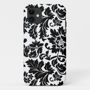 Zwarte en witte  Floral Damaskers iPhone 11 Hoesje