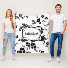 Zwarte en witte Floral Fleece Deken
