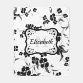 Zwarte en witte Floral Fleece Deken (Voorkant)