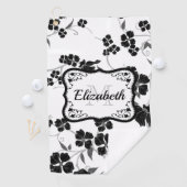 Zwarte en witte Floral Golfhanddoek (Insitu)