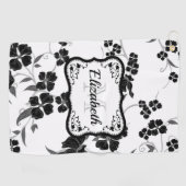 Zwarte en witte Floral Golfhanddoek (Horizontaal)