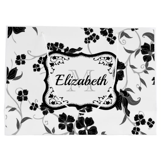Zwarte en witte Floral Groot Cadeauzakje (Achterkant)