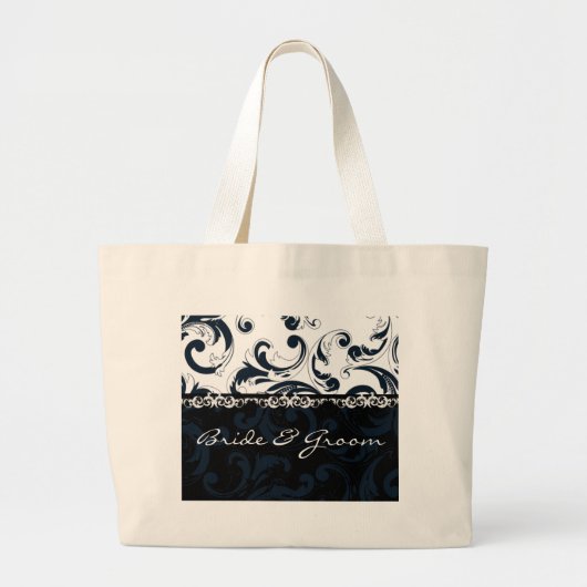 Zwarte en witte Floral Grote Tote Bag (Voorkant)