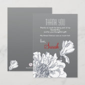 Zwarte en Witte Floral Hartelijk dank Bedankkaart (Voorkant / Achterkant)