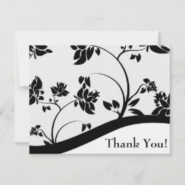 Zwarte en witte Floral Hartelijk dank Bedankkaart
