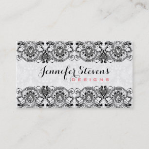 Zwarte en witte Floral  kant 2 Visitekaartje