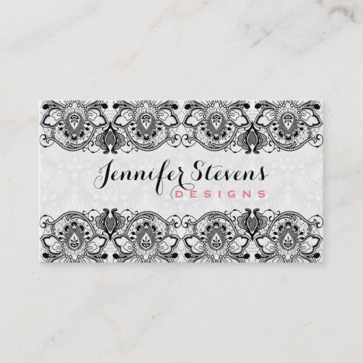 Zwarte en witte Floral  kant 2 Visitekaartje (Voorkant)