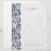 Zwarte en witte  Floral Lace Custom Briefhoofd (Voorkant / Achterkant)