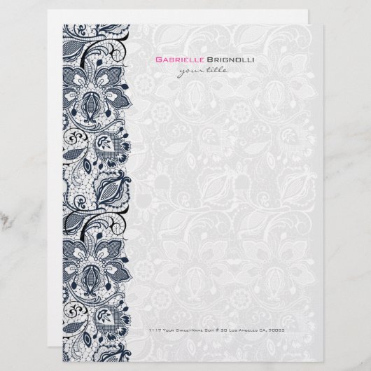 Zwarte en witte  Floral Lace Custom Briefhoofd (Voorkant / Achterkant)