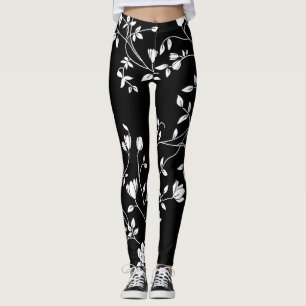 Zwarte en witte Floral Leggings