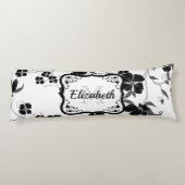Zwarte en witte Floral Lichaamskussen (Achterkant)