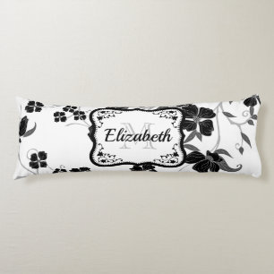 Zwarte en witte Floral Lichaamskussen