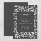 Zwarte en witte Floral Line Art Modern Wedding Kaart (Voorkant / Achterkant)