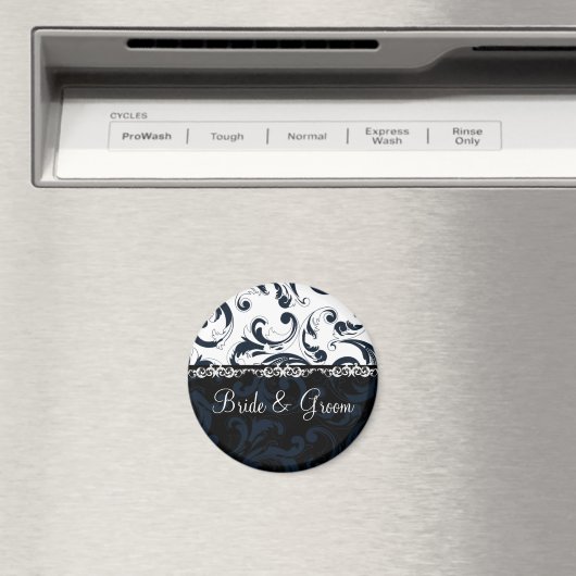 Zwarte en witte Floral Magneet (Insitu (Vaatwasser))