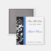 Zwarte en witte Floral met blauw sparen de Datum Magneet (Voorkant / Achterkant)