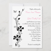 Zwarte en witte Floral met Butterflies op Linen Kaart (Achterkant)