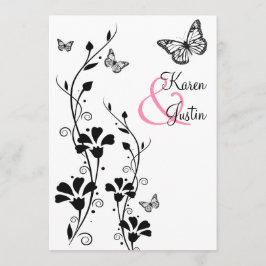 Zwarte en witte Floral met Butterflies op Linen Kaart