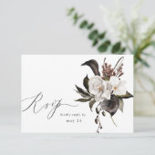 Zwarte en witte Floral met gemiddelde RSVP 6 Kaartje (Staand voorkant)