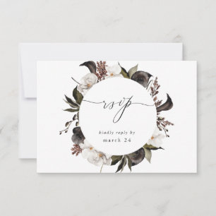 Zwarte en witte Floral met koraal RSVP 3 Kaartje