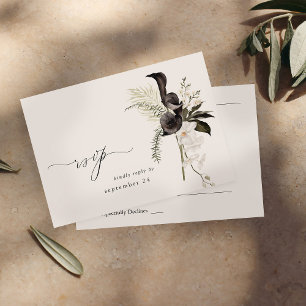 Zwarte en witte Floral met koraal RSVP 4 Kaartje