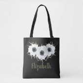 Zwarte en witte Floral met naam Tote Bag (Voorkant)