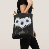 Zwarte en witte Floral met naam Tote Bag (Dichtbij)