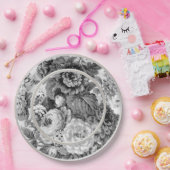 Zwarte en witte Floral Papieren Bordje (Feest)