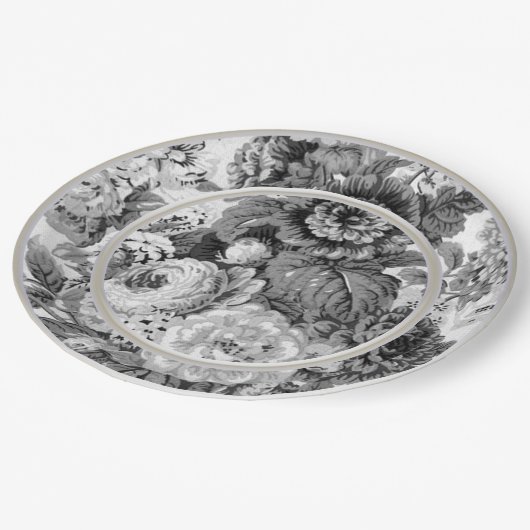 Zwarte en witte Floral Papieren Bordje (Gekanteld)