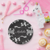 Zwarte en witte Floral Papieren Bordje (Feest)