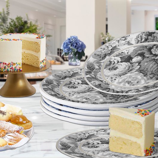 Zwarte en witte Floral Papieren Bordje