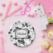 Zwarte en witte Floral Papieren Bordje (Feest)