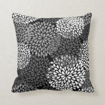 Zwarte en witte Floral Pillow - Chrysanthemum