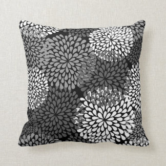 Zwarte en witte Floral Pillow - Chrysanthemum Kussen