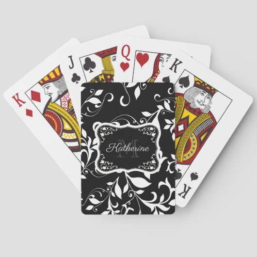 Zwarte en witte Floral Pokerkaarten (Achterkant)