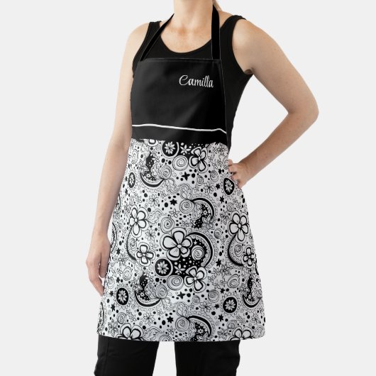 Zwarte en witte Floral Schort (Insitu)