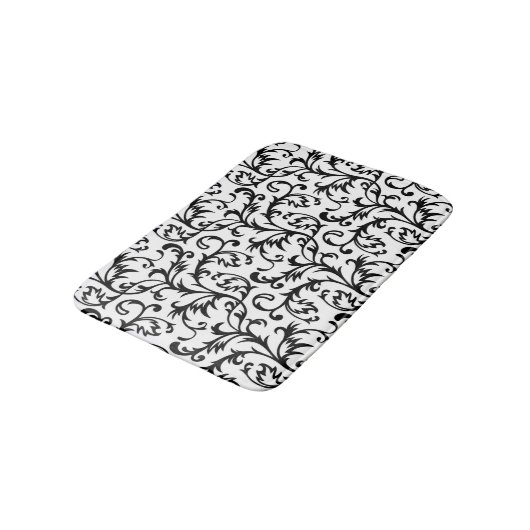 Zwarte en Witte Floral Scroll Bath Mat (Gekanteld)