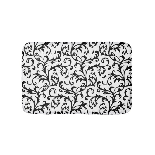 Zwarte en Witte Floral Scroll Bath Mat (Voorkant)