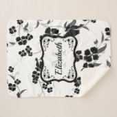 Zwarte en witte Floral Sherpa Deken (Voorkant (horizontaal))