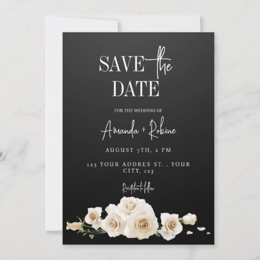 Zwarte en Witte Floral sparen de Datum Kaart (Voorkant)