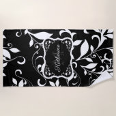 Zwarte en witte Floral Strandlaken (Voorkant)