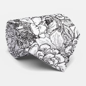 Zwarte en witte Floral Stropdas (Opgerold)